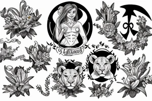 lioness, girl cub, boy cub, stargazer lilies, with 54/1993 spinal cord injury ribbon tattoo idea
