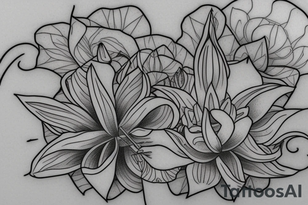 2 lotus flower stargazers lilies wrapped, add 5/04/1993 date and spinal cord awareness ribbon tattoo idea