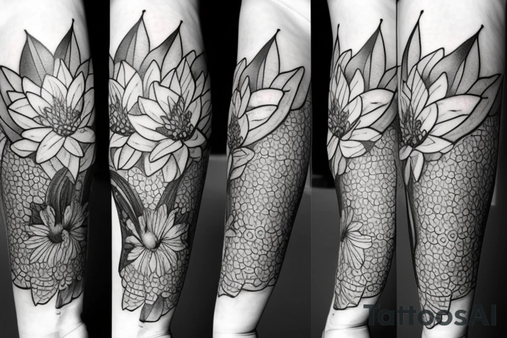 2 lotus flower stargazers lilies wrapped, lioness tattoo idea