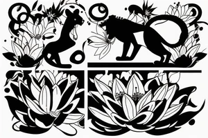 lioness with 2 lotus flower stargazers lilies wrapped tattoo idea