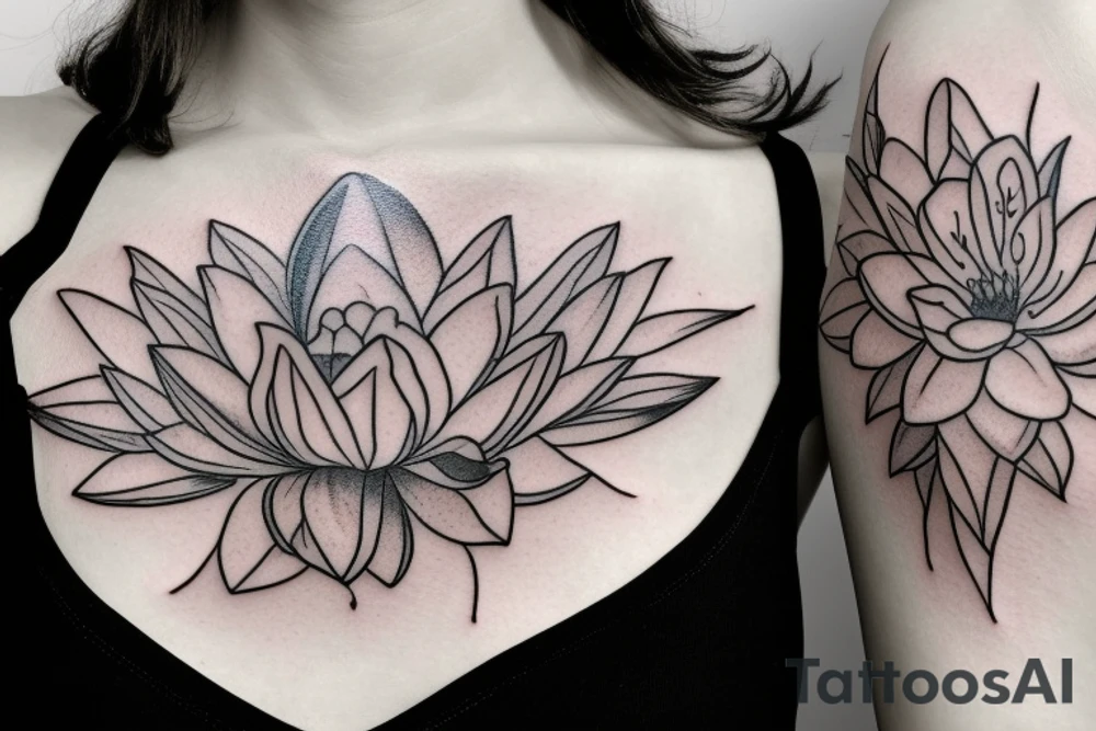 lioness with 2 lotus flower stargazers lilies wrapped tattoo idea
