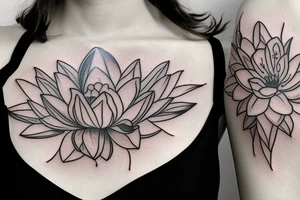 lioness with 2 lotus flower stargazers lilies wrapped tattoo idea