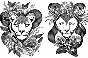 lioness with 2 lotus flower stargazers lilies wrapped tattoo idea