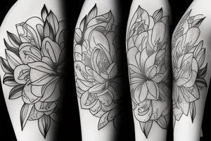 lioness with 2 lotus flower stargazers lilies wrapped tattoo idea