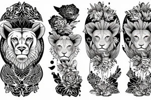 lioness with 2 lotus flower stargazers lilies wrapped tattoo idea