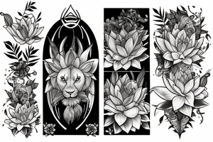 lioness with 2 lotus flower stargazers lilies wrapped tattoo idea