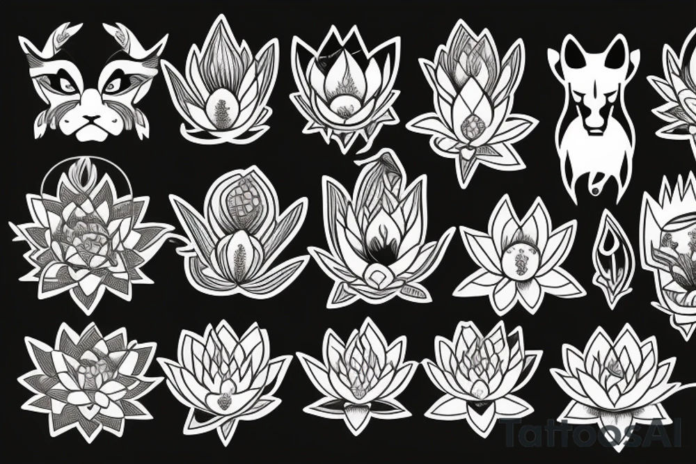 lotus and stargazer lily with lioness tattoo idea