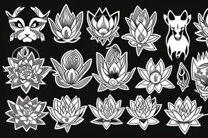 lotus and stargazer lily with lioness tattoo idea
