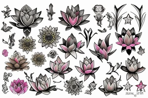 lotus and stargazer lily with lioness tattoo idea