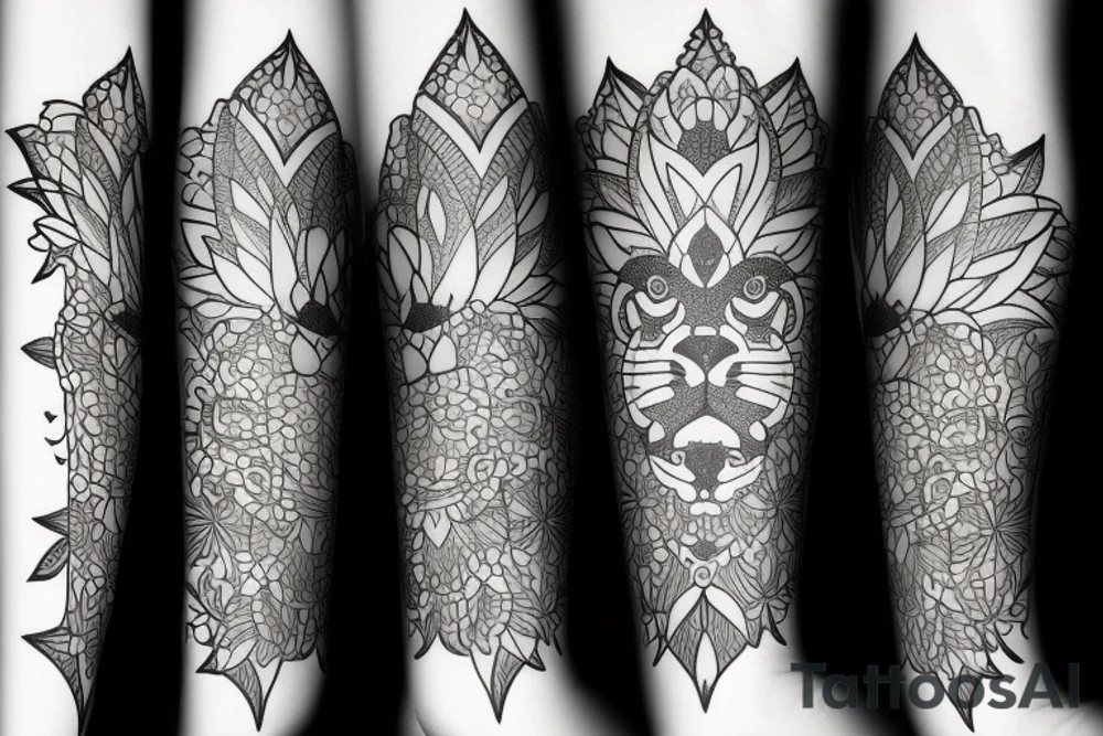 lotus and stargazer lily with lioness tattoo idea