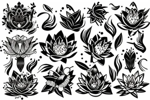 lotus and stargazer lily with lioness tattoo idea