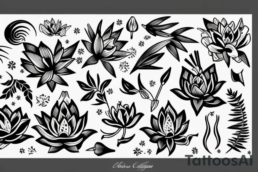 lotus and stargazer lily with lioness tattoo idea