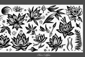lotus and stargazer lily with lioness tattoo idea