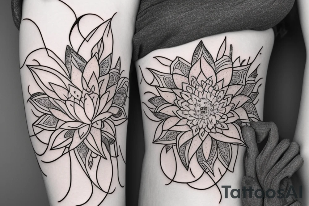 lotus and stargazer lily with lioness tattoo idea