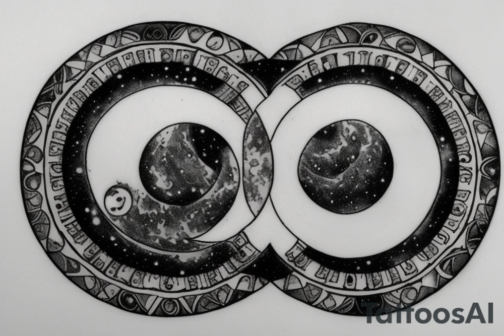 Tattoo Description:

Center: Place a merged image of the sun and moon. The sun should occupy half of the circle, with its rays extending outward in a burst of light. The moon, on the other half, is a crescent, casting a gentle glow. The fusion of the two celestial bodies symbolizes the balance of day and night, light and dark.

Turtles Starting the Spiral: Just outside the sun and moon circle, have two honu turtles placed opposite each other. Their back flippers should be touching or nearly touching the sun and moon circle, as if they're "pushing off" from it. This starts the spiral motion.

Spiral Theme: Starting from the turtles, have a spiral that gently moves outward. This can be an oceanic wave spiral, representing the fluidity of life and how everything starts from a central point and moves outward in a journey. The spiral can also have small Polynesian symbols or designs intermittently to fill space and add aesthetics.

Room for Expansion: Ensure that the end of the spiral isn’t fully closed, but rather tapers off and fades slightly. This gives a feeling of continuity, leaving room for further design additions in the future. Also, when designing the spiral, consider leaving spaces or gaps where new elements can be integrated seamlessly.

When you take this to a professional tattoo artist, they can sketch a design based on the description, and then you can collaborate further to refine it. tattoo idea