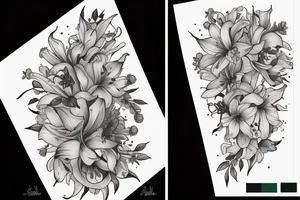 lioness with delphinium cubs having  stargazers lilies tattoo idea