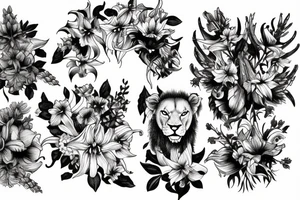 lioness with delphinium cubs having  stargazers lilies tattoo idea