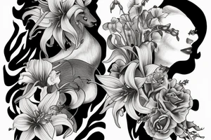 lioness with delphinium cubs having  stargazers lilies tattoo idea