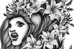 lioness with delphinium cubs having  stargazers lilies tattoo idea