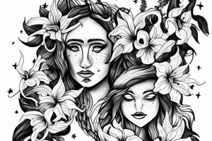 lioness with delphinium cubs having  stargazers lilies tattoo idea