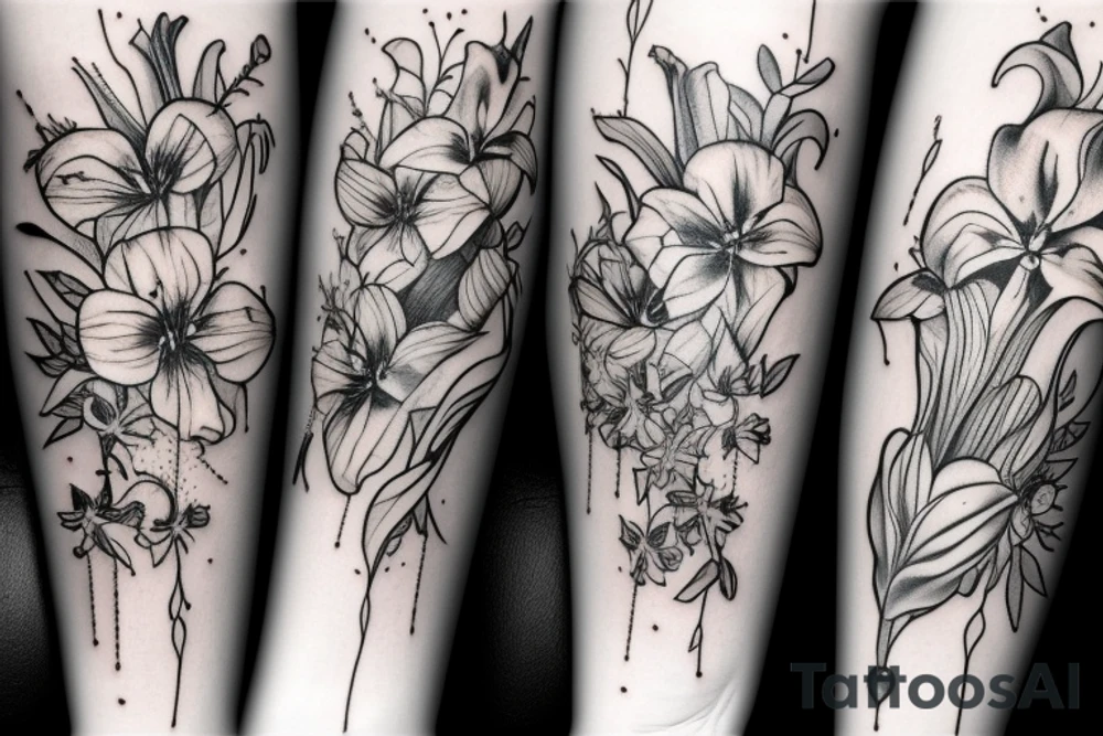 lioness with delphinium cubs having stargazers lilies tattoo idea