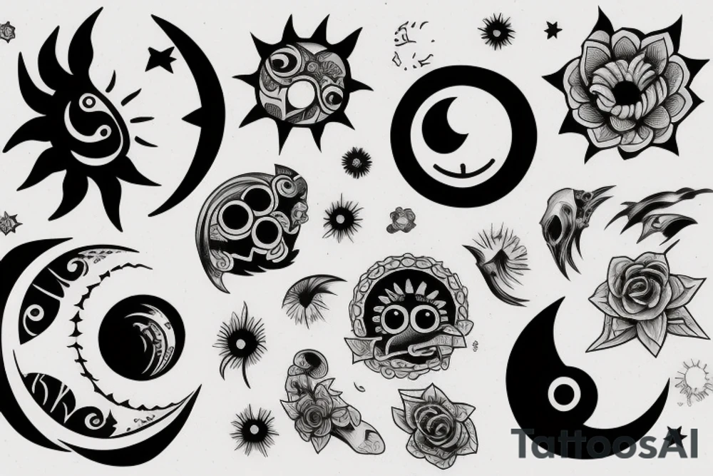 merged sun and moon tattoo idea