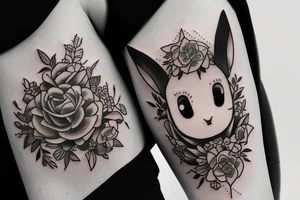 Polaroid picture of Eevee coming out in 3d with flowers and a pocket watch reading 4:15 neo traditional tattoo idea