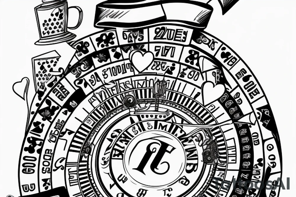 Poker cards Hourglass with Hand under it, Roulette table tattoo idea