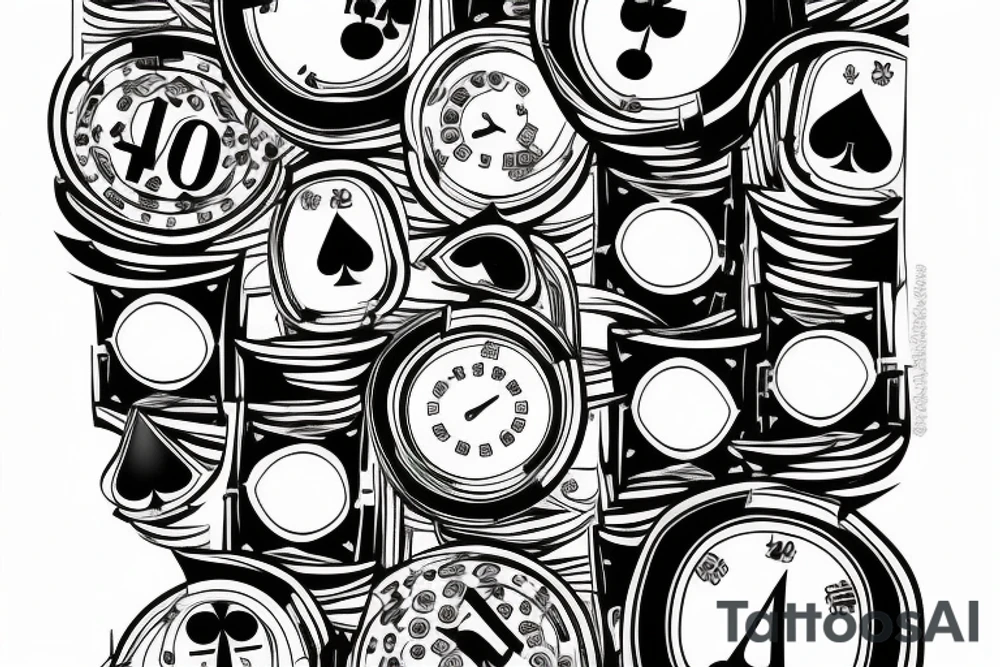 Poker cards Hourglass with Hand under it Roulette table tattoo idea