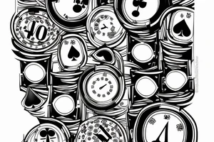 Poker cards Hourglass with Hand under it Roulette table tattoo idea