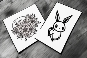 Eevee with flowers around. Old Picture frame. Dots and lines. Arm piece. Neo traditional tattoo idea