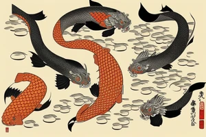 A warrior near koi fish and writing tattoo idea