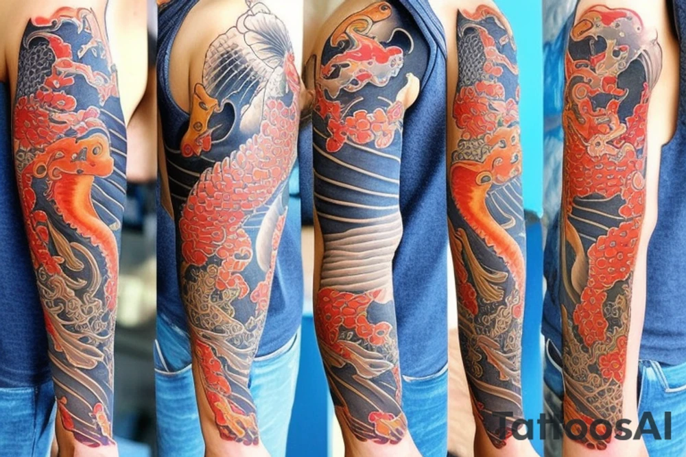 A koi fish arm sleeve tattoo idea