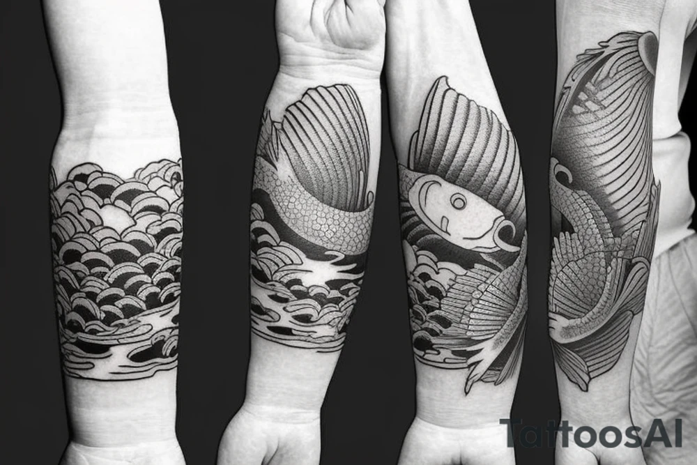 A koi fish arm sleeve tattoo idea