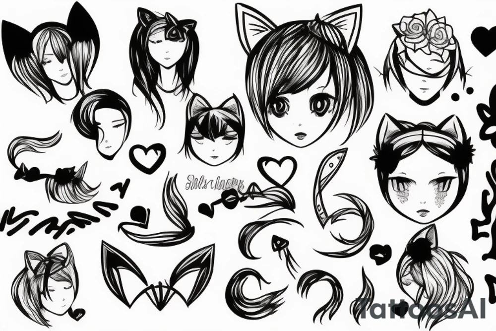 Girl with cat ears tattoo idea