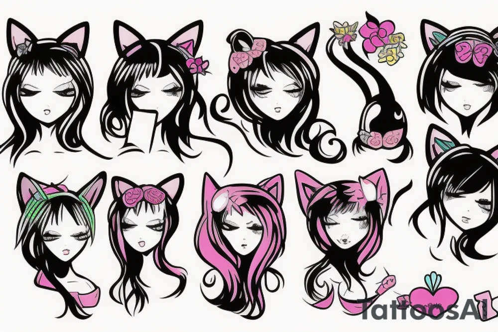 Girl with cat ears tattoo idea