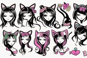 Girl with cat ears tattoo idea