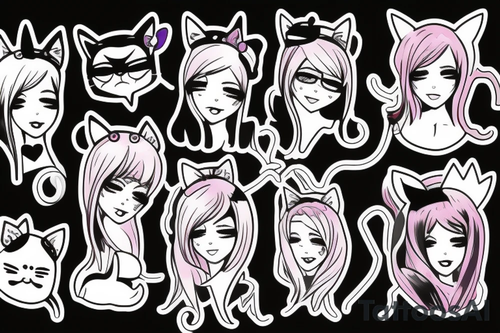 Girl with cat ears tattoo idea
