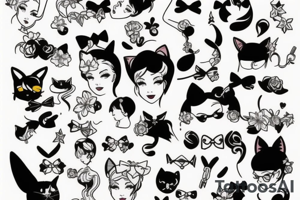 Pin up girl with cat ears tattoo idea