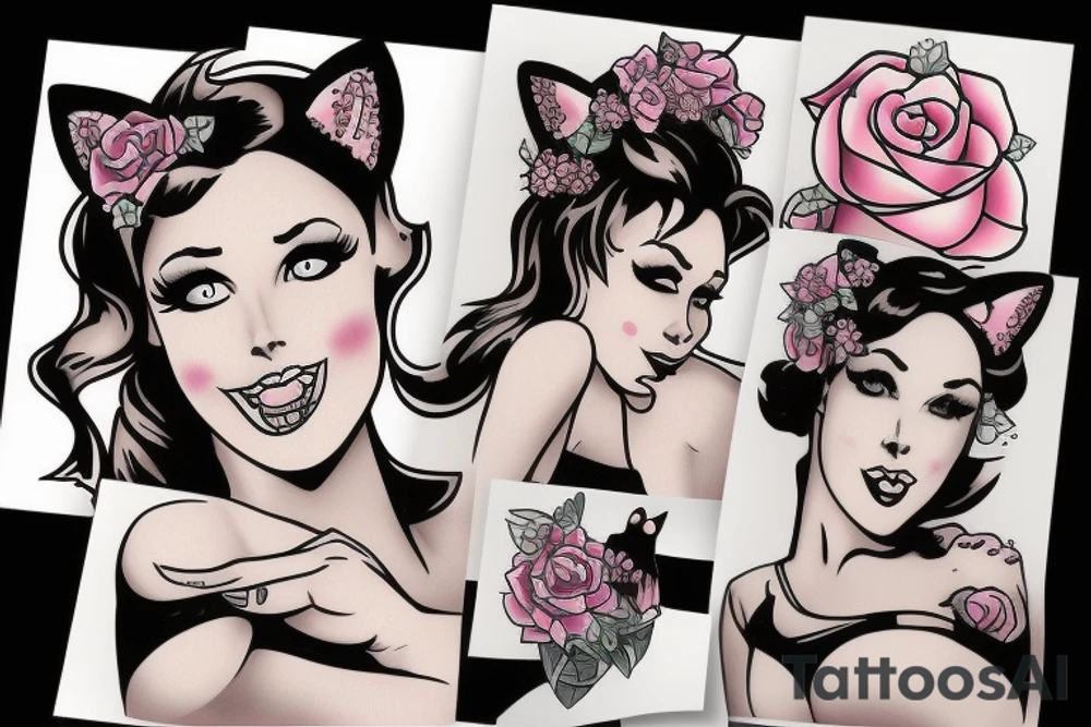 Pin up girl with cat ears tattoo idea