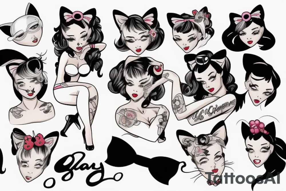 Pin up girl with cat ears tattoo idea