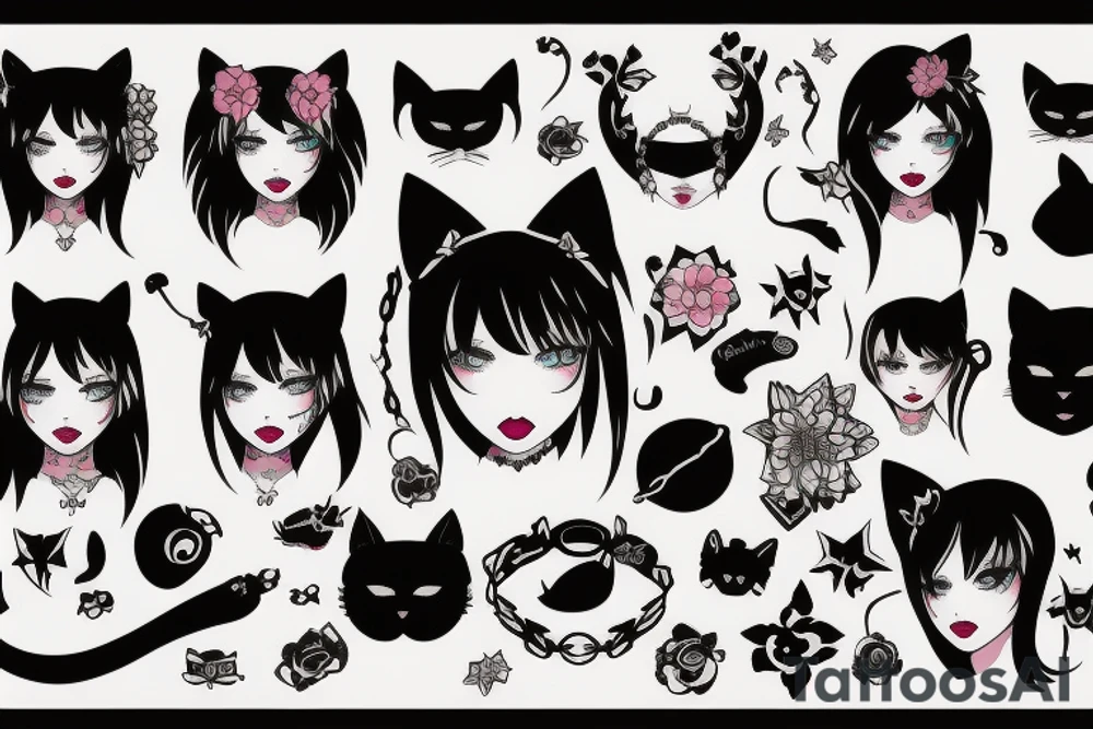 Goth girl with cat ears tattoo idea