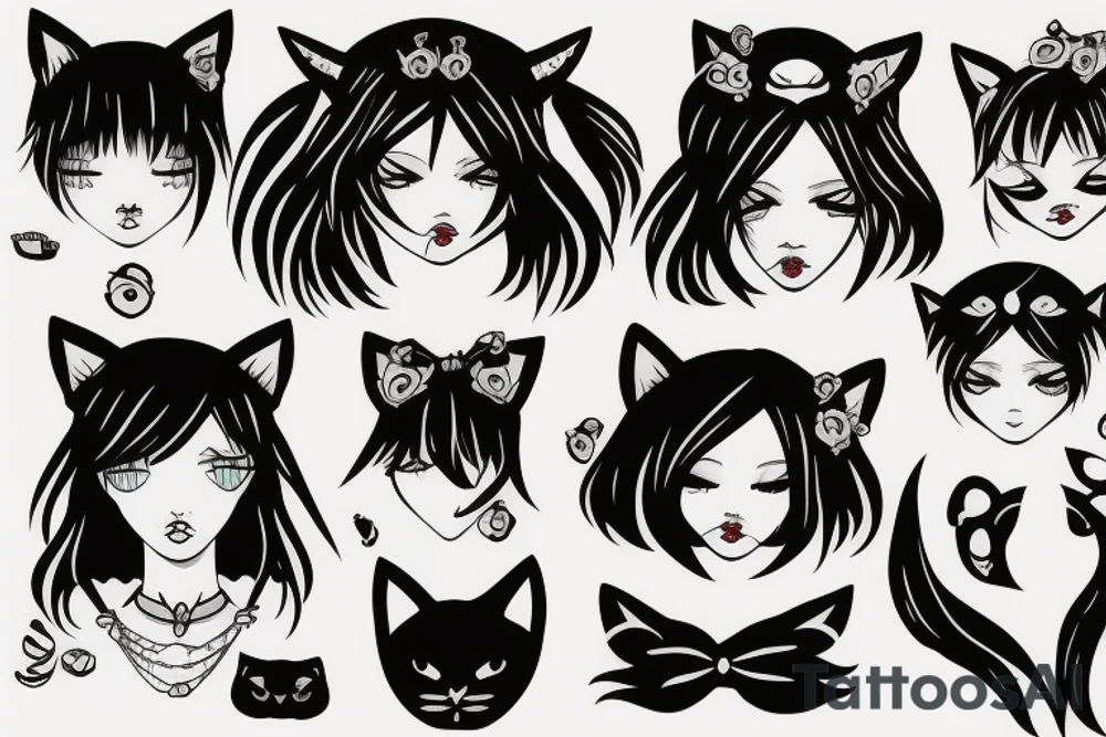 Goth girl with cat ears tattoo idea