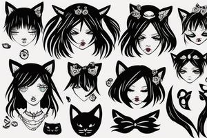 Goth girl with cat ears tattoo idea