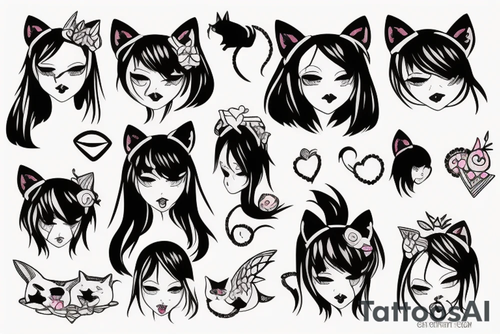 Goth girl with cat ears tattoo idea