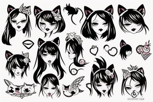 Goth girl with cat ears tattoo idea