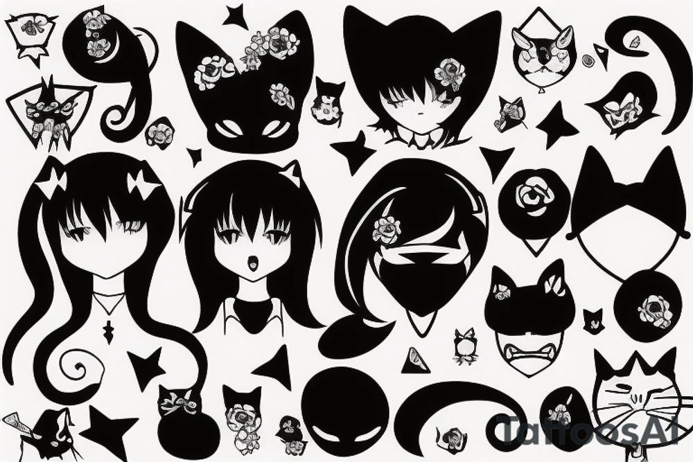 Goth girl with cat ears tattoo idea