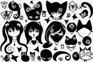 Goth girl with cat ears tattoo idea