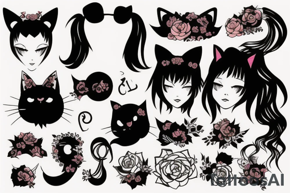 Goth girl with cat ears tattoo idea
