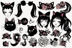 Goth girl with cat ears tattoo idea